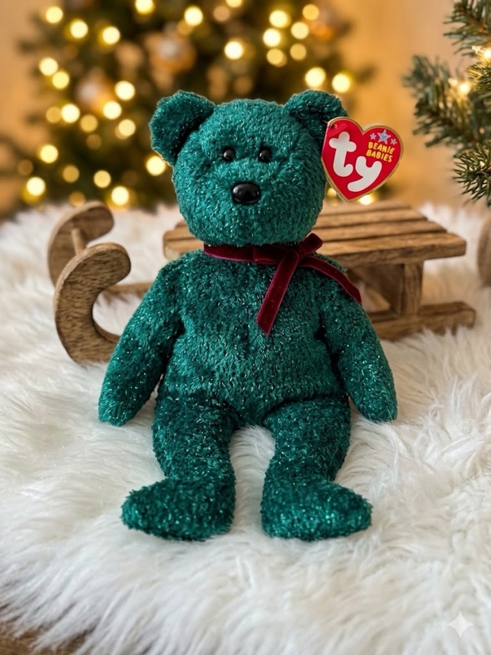 Ty Beanie Babies Holiday Teddy 2000 Retired Dark Green Bear MWMT Rare Christmas